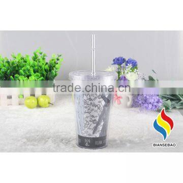 Reusable Double Walled PS/AS Plastic Cups With Lid Straw photo-3