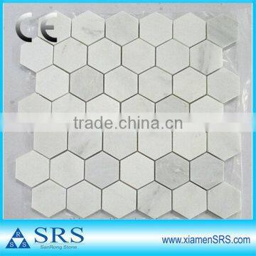 Cheap hexagon shape white marble mosaic pattern