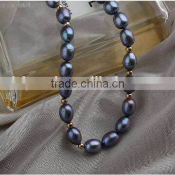 Real 6-7mm Black Rice Shape Freshwater Pearl Jewelry Bracelet photo-4