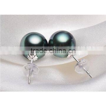 Wholesale Pretty 12-13mm Peacock Green Tahiti Pearl Jewelry Earring photo-2