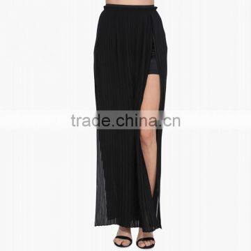 Black Fashion High Split Pleated Long Chiffon Maxi Skirt