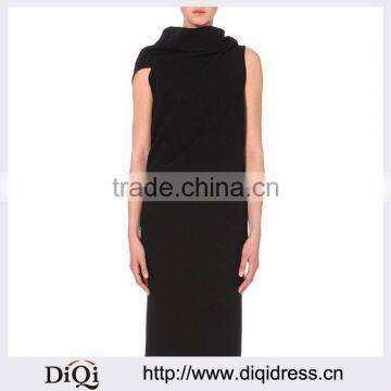 Wholesale Women Apparel Cap Sleeves Cowl Neck Textured Asymmetric Hem Wool-crepe Blouse(DQE0262T)