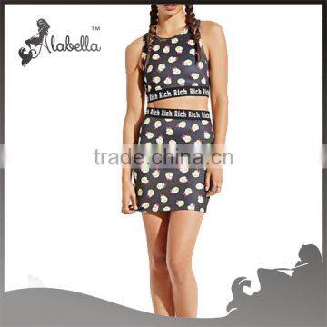 Digital printing Sexy bra with mini skirt for polyester spandex fabric