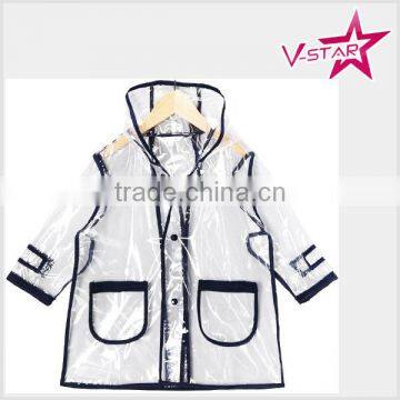 Boy's Transparent Rain Coat with Black Trim pvc clear waterproof