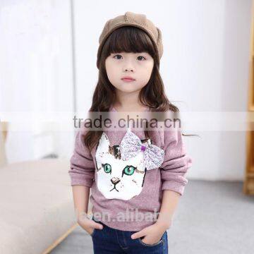 girls fashion bowknot embroidery shirts pullover hoodies