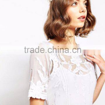 MGOO Sweetheart Bridal Delicate Lace And Pearl Maxi Dress With Short Sleeves Embroidered Dress photo-4