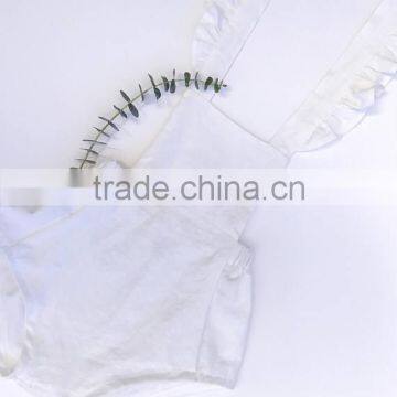 Boutique Summer Clothes Linen Cotton Plain White Baby Romper photo-6