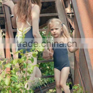 Baby Girl Tight Swimsuit Solid Grey Vintage Beach Swimwear Mommy and me Clothes photo-3