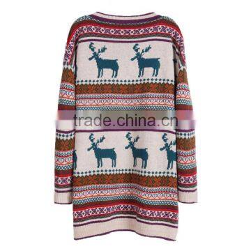 Xmas Deer Jacquard Pattern Oversized Christmas Sweater Knitting Patterns Sweater photo-2