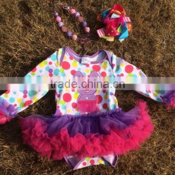 2015 new baby girls kids color dots bunny Easter dress with necklace and headband wholesale set