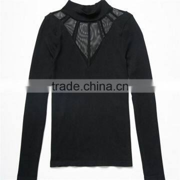 2017 OEM Super Stretchy Cool Sheer Cage Mock Neck Blouse Shopping photo-6
