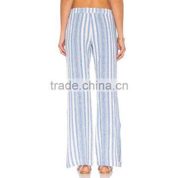 Cotton Blend Striped Drawstring Trousers Ladies Side Slit Lounge Pants photo-3