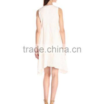 Women's Kerchief Hem Swing Blue,Beige,Off-white Dress photo-4