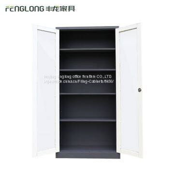 Стальной коммерческий офисный мебельный шкаф для хранения документов с двумя раздвижными стеклянными дверями photo-4