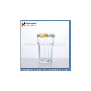 LongRun china supplier glassware flower rim stripe beverage glass tumbler