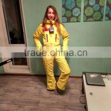 Fashionable skiing sport windbreaker waterproof breathable quilted girl yellow ski Overall