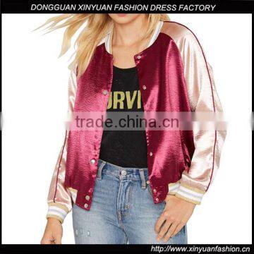 Custom Ladies Satin Bomber Jacket Fashion Outerwear Without Hood For Women