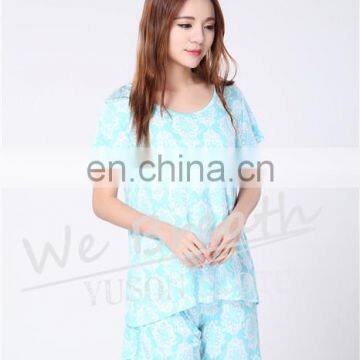 Printing Pattern Ladies Bamboo Fiber Short Sleeves Shorts For Summer photo-3