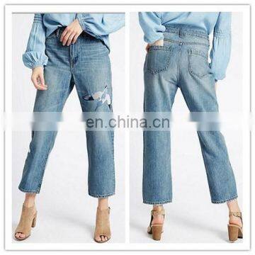 Wholesale Latest Fashion Mid Rise Cropped Straight high waist Embroidery ladies Jeans