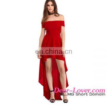 Latest Evening Dresses Adult New Sexy Red High Low Hem Off Shoulder Party Dress