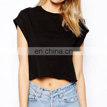 Loose fitted woman causal short sleeves crop top in cotton