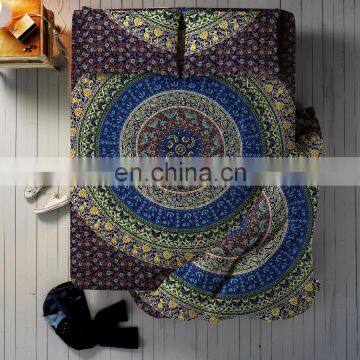 Indian Handmade Blue Floral Mandala full Set Queen Size Bedding Set Bed Decor Bed sheet Duvet Cover With 2 Pillow Cover