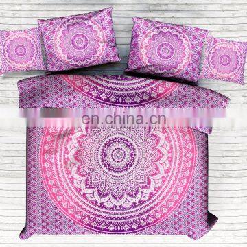 Indian New Pink Ombre Mandala Duvet Cover With Pillow Cover Queen Size Doon Cover