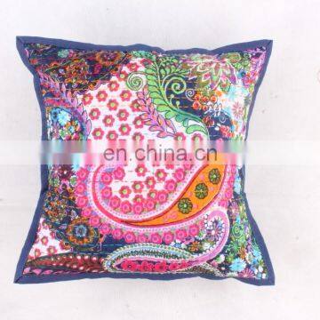 Brown Kantha Cushion Cover Kantha Throw Indian Cotton Handmade Pillow Cover Ethnic Art Decorative