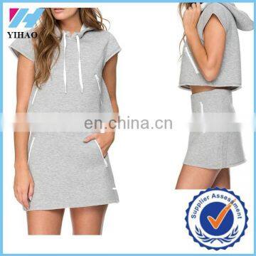 Trade assurance Yihao women's sportswear drawstring hood grey short sleeve tennis hoodie