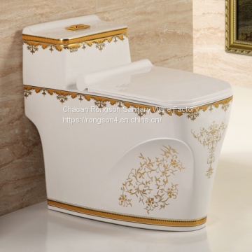 Bathroom golden design one piece ceramic toilet with water saving flushing