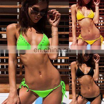 Solid Bikinis Tie Women Swimsuit High Waist Swimwear Bathing Suit Female Beach Swimwear Women's Bandeau Maillot De Bain Femme