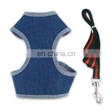Dog Safety Vest Harness Pet Dog Adjustable Cute Design Chest Strap Breathable Jean Dog Chest Harness photo-2