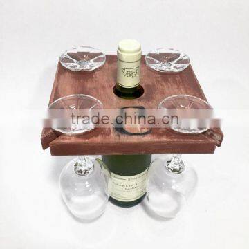 Custom logo and color solid wooden wine and glasses organizer holder