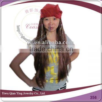 Fancy Dress fake synthetic hair hat wigs with Beads