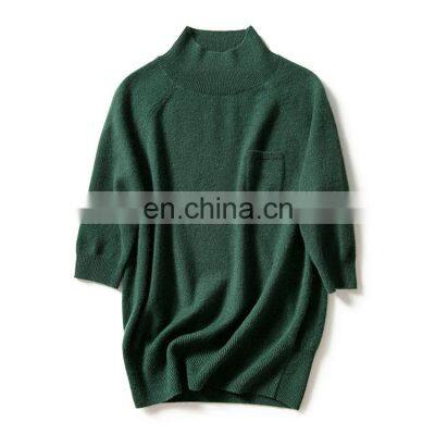 Весенняя женская свитерка с расшитым воротником, широким кройом и короткими рукавами из шерстяного рибана photo-5