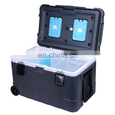 Hot-selling portable wheeled 55L  cooler box beach beer dry Ice chest cooler box with wheels