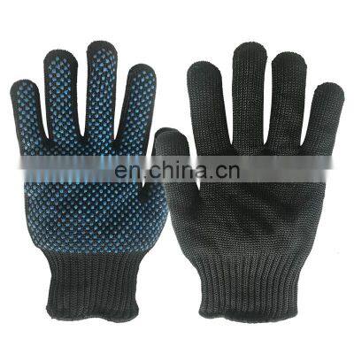 Polyester Steel Wire Cut Resistant Long Cuff Gloves PVC Dotting 7 gauge Level 5 Protection Safty Working Kitchen Gloves