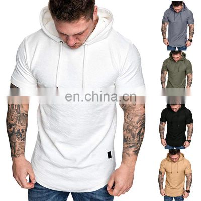 Custom brand short-sleeved t-shirt men's new summer hooded T-shirt slub cotton solid color T-shirt men