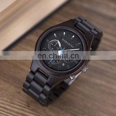Black Ebony Quality Wood Wrist Watches OEM Chronograph Watch With Stopwatch Function photo-2