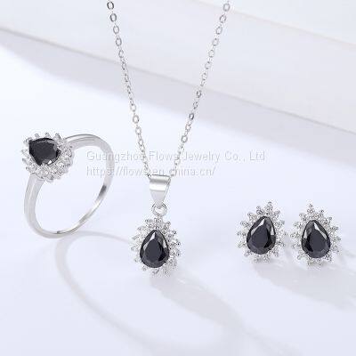 The Platinum Gold Plated 925 Sterling Silver Jewelry Set Rings Inlay Water Drop Sapphire photo-3