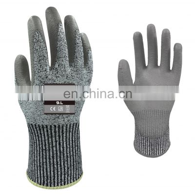 Aerospace Mechanical Industry EN388 4X43C ANSI HPPE PU Glass Anti Cut Resistant Automotive Meat Butcher Work Gloves