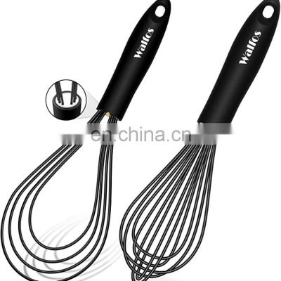 Silicone Whisk set, Walfos 11'' Flat Whisk and 10'' Balloon Whisk for Blending Beating Stirring and Kitchen Cooking