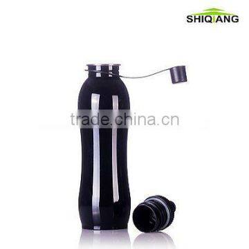 750ml wave shape stainless steel outdoor black sport drink water bottle with lid