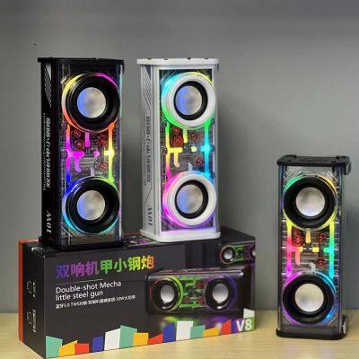 Latest Fashion Creative Mecha Portable Cool RGB Dual Speaker Transparent Bluetooth 5.3 Wireless Speaker For IPhone 13/14 For S22 photo-6