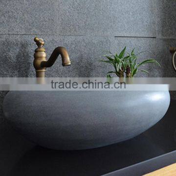 Indoor Decoration Natural Grey Oval Stone Bathroom Sink photo-4