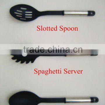 Passing SGS Senior 7-pieces Black Nylon Kitchen Utensil Set With Stainless Steel Hollow Handle and Metal Stand 001A photo-3