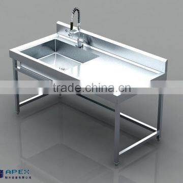 APEX custom make factory cleaning use luxury faucet stainless steel single sink table/industrial kitchen equipment