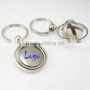 Metal spinner keychain with round spinning centerpiece and split keyring