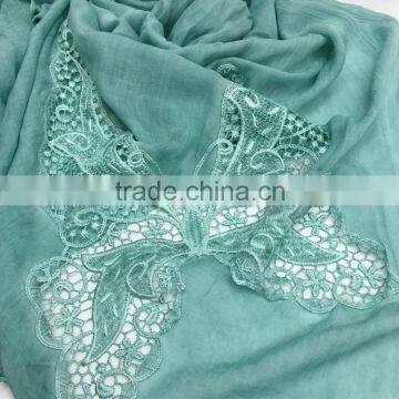 2016 Latest Charm Beautiful Hollow Out Butterfly Embroidery Plain Cotton Linen Scarf Quality Choice photo-5