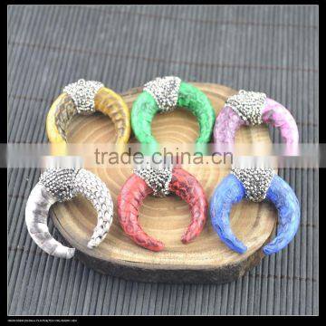 LFD-0052P ~ Wholesale Mixed Color Snakeskin Pendant , With Crystal Rhinestone Paved Crescent Moon Horn Pendants Jewelry Finding photo-2